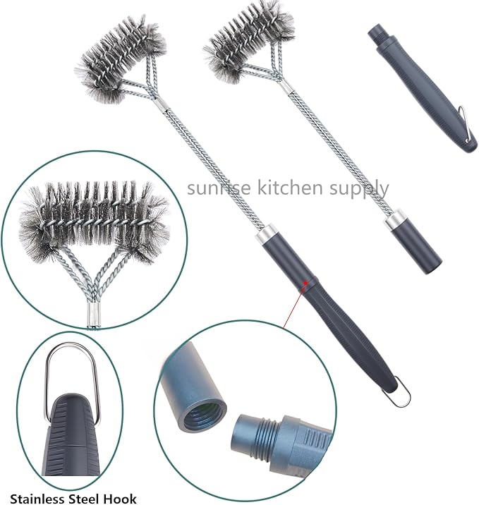 SUNRISE Fryer Brush with Long Handle (Stainless Steel with Plastic Handle, L, Single, and Double Brush)