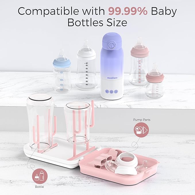 Baby Bottle Brush Set,8 in 1 Magnetic Design Cleaner Bottle Brush Kit with Silicone Brush,Drying Rack for Baby Bottle, Breast Pumps,Nipples - Home&Travel Gift for New Parents
