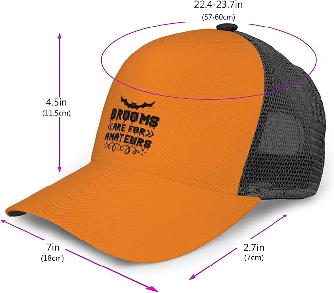Brooms are for Amateurs Halloween Baseball Cap with Curved Brim and Mesh Outdoor Sun Protection & Breathability Casual Trucker Hat Well-Built and Well-Proportioned Black