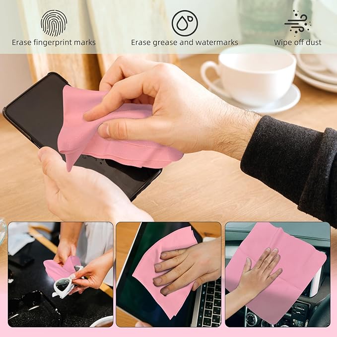 Suede Eyeglass Cloth 15.8 X 15.8 Inches Extra Large Cleaning Cloth Washable, Durable, Ultra-Fine High-Tech Quality Material for Eyeglasses, Lenses, Electronics and Screens, Car Mirrors Pink