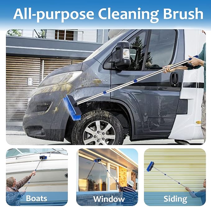 60" Car Wash Brush with Long Handle, Soft Bristle Car Washing Brush Cleaning Brushes for Washing Exterior of RV, Truck, Boat, Solar Panel