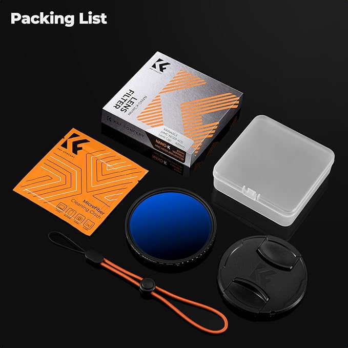 K&F CONCEPT 72mm Variable ND Camera Lens Filter ND2-ND400 (1-9 Stops) + Lens Filter Cap + Cleaning Cloth 18 Multi-Layer Coatings Adjustable Neutral Density Ultra Slim (K-Series)
