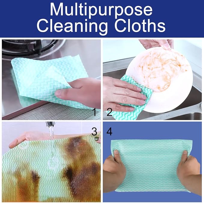 Disposable Dish Cloth and Cleaning Handi Wipes, 100ct, Multi-Use Rags for Kitchen, Bathroom and Windows, Green