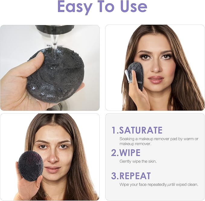 SUNLAND Reusable Makeup Remover Pads for Face,Eyes,Lips Microfiber Face Cleansing Gloves Washable Makeup Remover Cloth with Laundry Bag Rounds Pads