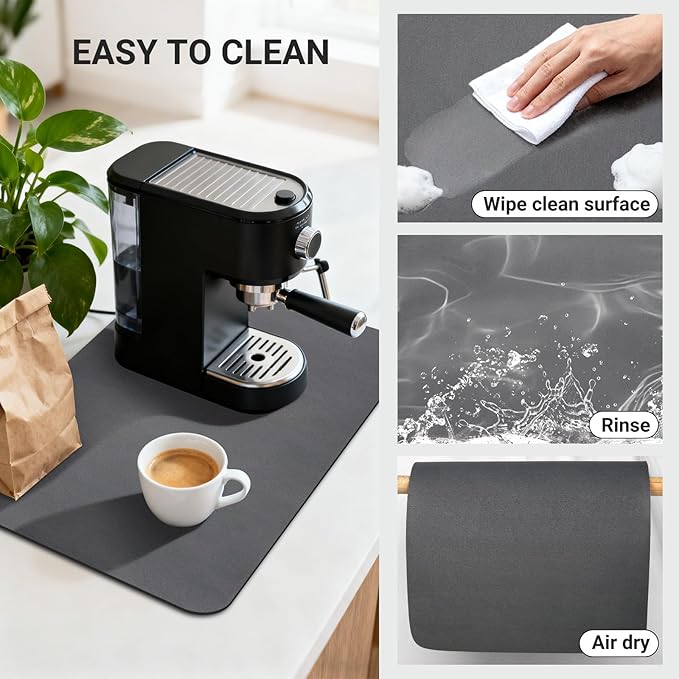 Coffee Maker Mat, Gray Style,20 x 12 Inch Bar Mat, Absorbent Hide Stain Rubber Backed Dish Drying Mat for Kitchen Counter, Mats for Countertops, Under Coffee Bar Maker Machine Pot Espresso Machine