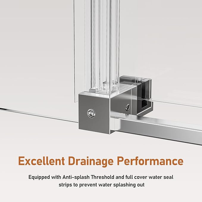 46-48 Inch Frameless Sliding Shower Door, 76" Height, 5/16" (8mm) Clear Tempered Glass, Smooth Gliding Track & Anti-Jumping System, Stainless Steel Chrome Finish