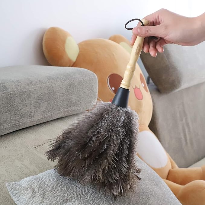 Natural Gray Ostrich Feather Duster,2 Packs,Car Duster Interior/Exterior Cleaner, Cleaning for Blinds Kitchen Keyboard Office, Smart and Soft and Fluffy (Gray)