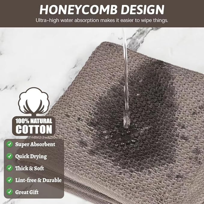 Nialnant 6 Pack 100% Cotton Waffle Weave Kitchen Towels,Soft and Absorbent Kitchen Dish Rags, Dish Cloths for Washing Dishes-12x12 Inches