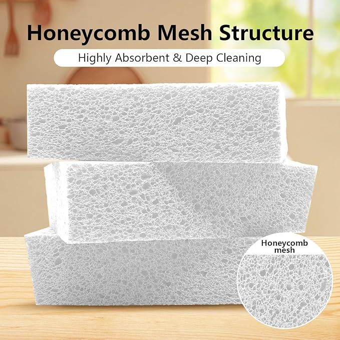 Cleaning and Washing Sponge, 3 Pack Large Extra Thick Heavy Duty Sponge Multi-Purpose for Kitchen Bathroom Bike Boat Car, Natural Cellulose Sponges 4" X 6" X 2" (White)