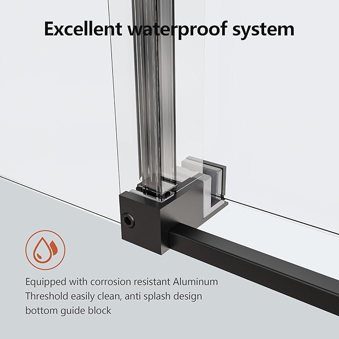 56-60" W x 74" H Frameless Shower Doors, Bathroom Single Sliding Shower Glass Doors with 5/16" (8mm) Clear SGCC Tempered Glass and Stainless Steel Handle, Reversible Installation, Matte Black