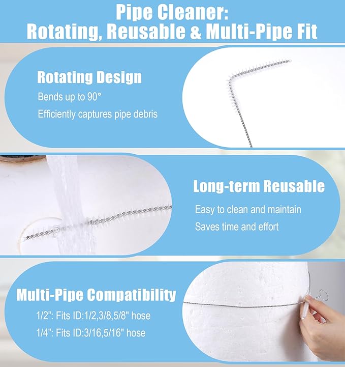2PCS Long Pipe Cleaners, Straw Cleaner Brush Extra Long 15.7 Inch, Flexible Straw Cleaner Brush for Feeding Tubes, Water Bottles, Reusable Nylon Bristles, Easy to Rinse