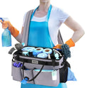 Large Cleaning Caddy Organizer with Handle, Sponge Shoulder Strap Cleaning Supplies Organizer with Foldable Dividers Zipper Pocket Cleaning Supply Caddy for Cleaners Housekeepers