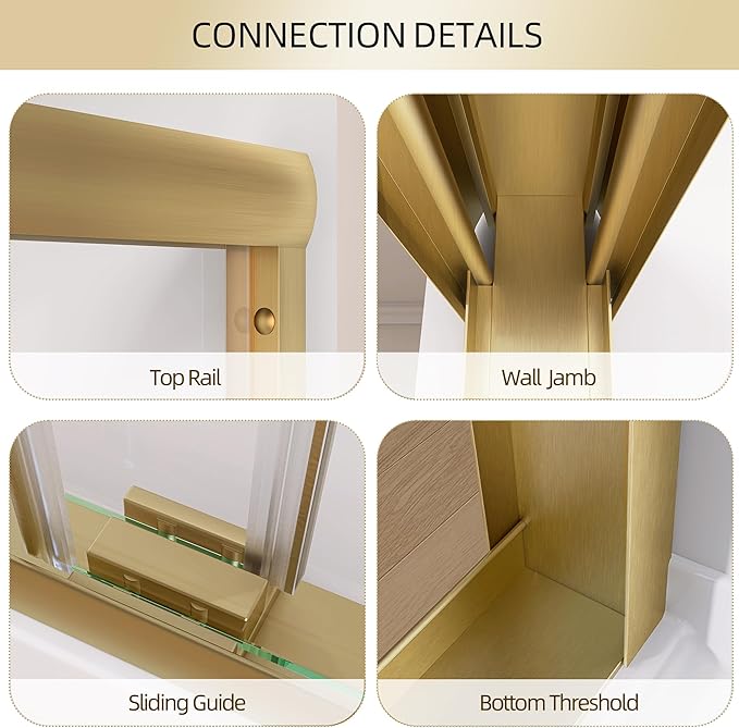 GETPRO Shower Door 44-48 in. W x 75 in. H Semi-Frameless Double Sliding Glass Shower Doors, Bypass Glass Door for Walk-in Shower with 5/16 inch Tempered Glass Brushed Gold