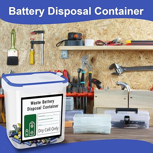 Battery Disposal Container with Label and Date Recording Pen| Used Dry-Cell Battery Recycling Container|Battery Processing Container | Battery Organizer Container