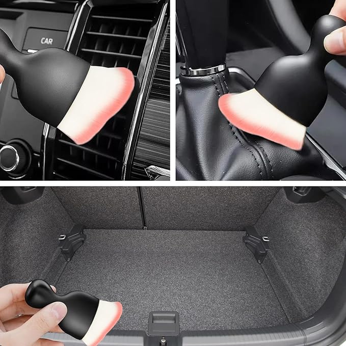 1Pcs Auto Soft Hair Brush Advanced Car Interior Detailing Brush for Dashboard Air Vent Gaps Dust Removal and Cleaning of Leather Surfaces Widely Used, Black handle, white and pink bristles