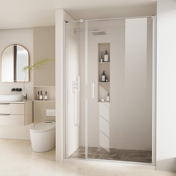 Bathbliss Framed Pivot Shower Door, Glass Shower Door in Chrome, 46.5" to 48" W x 72" H, 5/16" Tempered Glass, Reversible Installation, Easy Setup