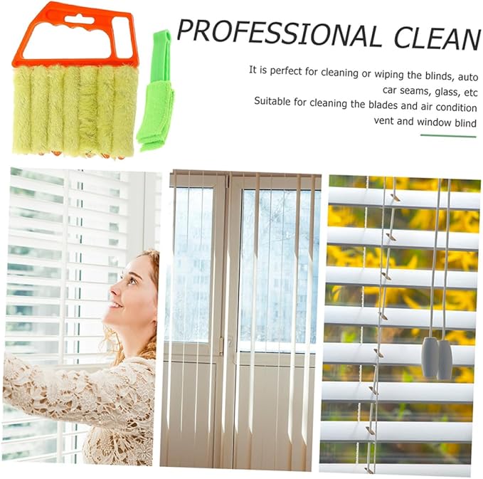 Balacoo 2pcs Window Blinds Cleaning Brushes Set with 7-Tooth and 3-Tooth Heads, Handheld Blinds Brush for Window Shutter and Air Conditioner Vent Cleaning, Orange and Green Colors