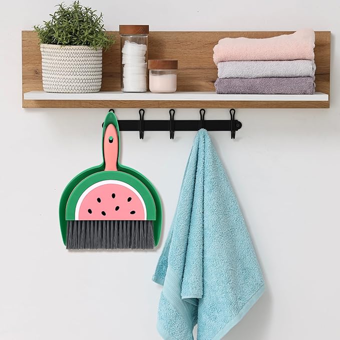 Ouligay Portable Small Broom and Dustpan Set with Durable Brush,Cute Mini Dustpan and Brush Sets, Lightweight Dust Pan and Broom Set for Desktop Small Space Cleaning(Watermelon)