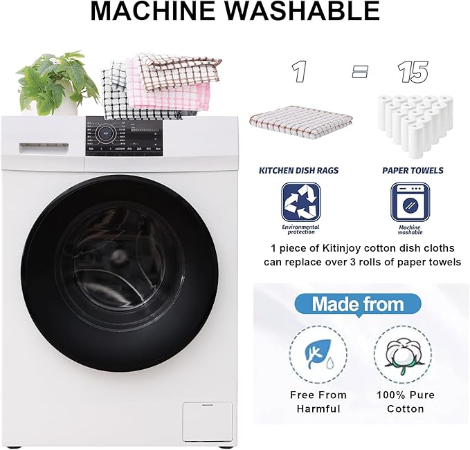 Kitinjoy Cotton 16 Pack Terry Kitchen Dish Cloths, 12 x 12 Inches Super Soft and Absorbent Dish Rags, Quick Drying Dish Towels for Washing Dishes, Mix Colour