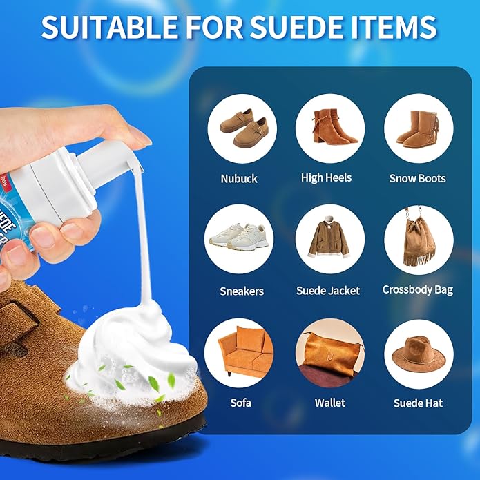 Suede Shoe Cleaner, 6.76 fl oz Suede and Nubuck Cleaning Kit with Brush & Towel, Removes Dirt & Stains for Shoes