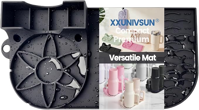 Bottle Drying Rack, Draining Mat for Stanley Tumblers20-40oz, Mugs, Wine Glasses, Compact Portable Cup Dryer Stand for Countertops, Office, RVs & Travel (Black)