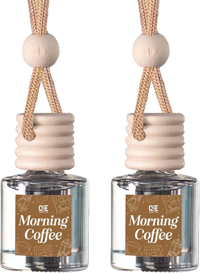 C&E Craft Co Hanging Car Air Freshener Diffuser 2 Pack, Long Lasting Fragrance Oil Car Freshener, Glass Bottle Auto Air Freshener, Made in USA (Morning Coffee)