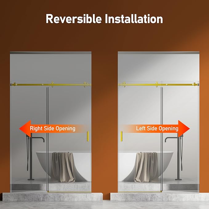 50-54 Inch Frameless Sliding Shower Door, 76" Height, 5/16" (8mm) Clear Tempered Glass, Smooth Gliding Track & Anti-Jumping System, Stainless Steel Brushed Gold Finish