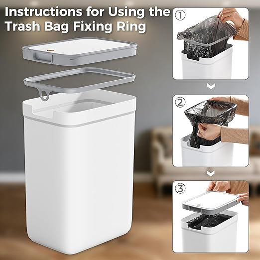 Spreezy Bathroom Trash Can with Lid 2 Pack (3.6 Gal & 2.4 Gal), Small Garbage Bin with Pop-Up Lid, Dog-Proof Waste Basket, for Kitchen, Bedroom, Office, Living Room, White