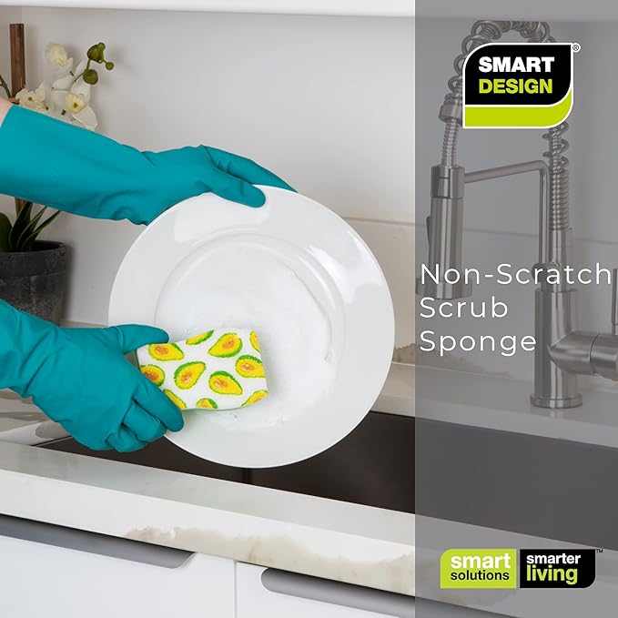 Smart Design Non-Scratch Cellulose Smart Scrub Sponge - Set of 9 - Ultra Absorbent - Ergonomic Shape - Cleaning, Dishes, & Hard Stains - Fruit Pattern - Orange, Green, Yellow