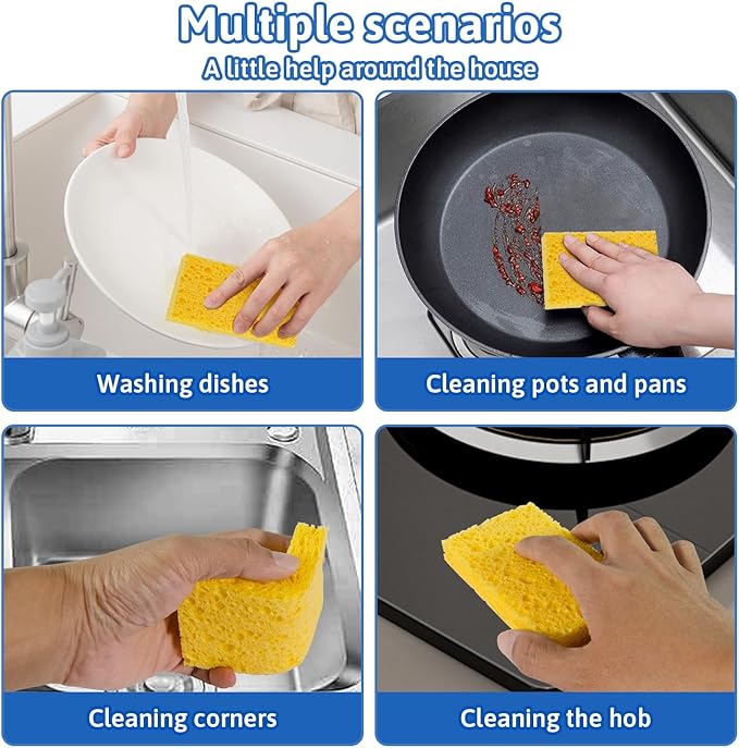 Multi-Use Cellulose Kitchen Sponges Compressed Cellulose Sponges, Non-Scratch, Dish Sponge for Kitchen Bathroom Cars, Funny Cut-Outs DIY (12, Multicolor)