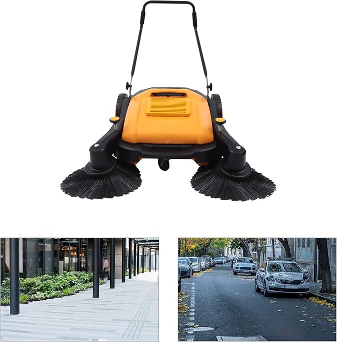 Walk-Behind Hand Push Floor Sweeper, 41” Commercial 55L Large Capacity Manual Sweeper 39611 ft²/H Heavy Duty Indoor & Outdoor Sweeping Device for Warehouse or Garages, Non-Electric