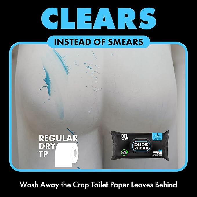 DUDE Wipes - Flushable Wipes Travel Package, Extra Large - Unscented - with Vitamin E & Aloe - Septic and Sewer Safe, 18 Count (Pack of 72)