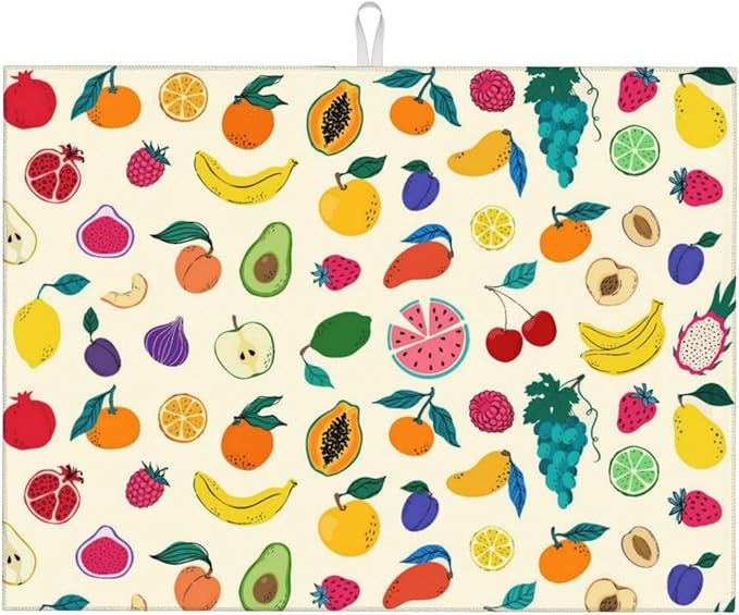 Fruit Theme Kitchen Dish Drying Mat for Counter, Dish Draining Mat Microfiber Absorbent Reusable Washable Extra Large 18"x24" (fruit, 18"x24")