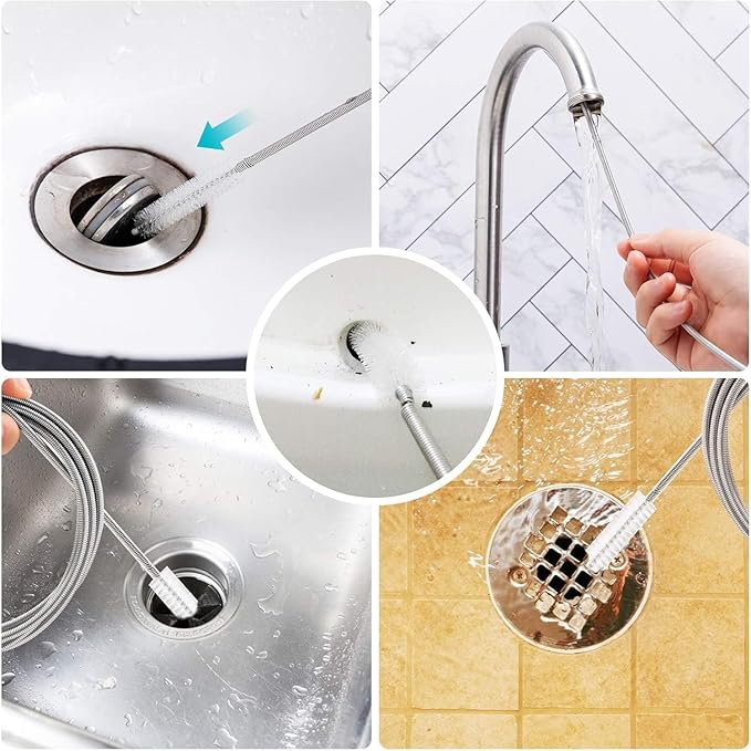 7.26 ft (2 .2m) Flexible Drain Cleaning Brush – 2-Pack, Stainless Coil for Car, Fridge, Sinks, Pipes, Hoses, Hair & Grease Clogs