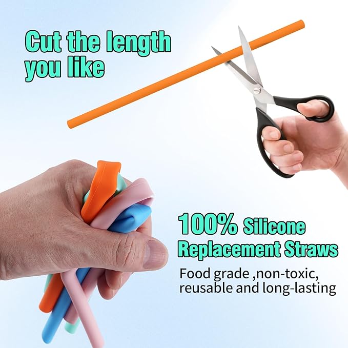 8 Pack Multicolor Silicone Stanley Straw Replacement 40 oz 30 oz,Reusable Long Straws with Cleaning Brush for Simple Modern Stanley Cup Accessories