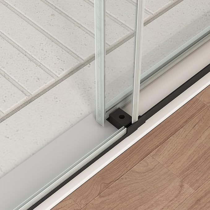 Sunrosa 60" W x 76" H Frameless Shower Door, Sliding Shower Door with Handle, Glass Shower Door with 5/16" (8 mm) Clear SGCC Tempered Glass, Matte Black