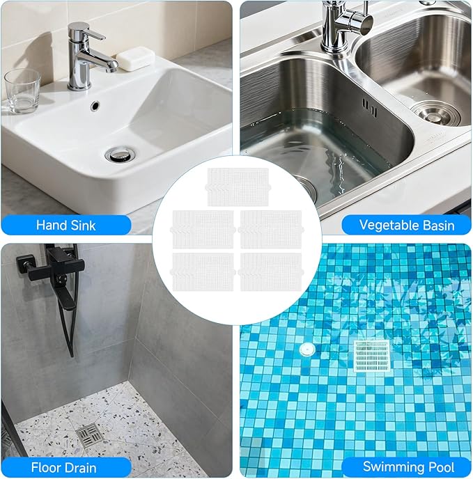 30PCS Disposable Shower Drain Hair Catcher, 4.13Inches Square Mesh Stickers, Hair Trap for Shower Drain, Adhesive Hair Stopper for Bathroom Tub Kitchen Sink, Glass Fiber Drain Filter