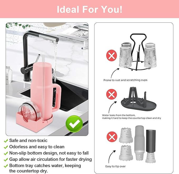 Water Bottle Drying Rack, Silicone Tumbler Drying Rack, Baby Bottle Dryer Holder, Cup Dryer for Stanley 20/30/40 oz, Mugs, Glasses