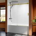 56-60 Inch Frameless Sliding Shower Door, 60" Height, 5/16" (8mm) Clear Tempered Glass Bathtub Door, Smooth Gliding Track & Anti-Jumping System, Stainless Steel Brushed Gold Finish