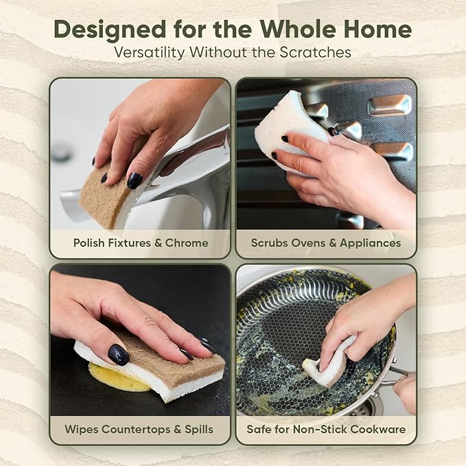 Plant-Based Kitchen Sponges (12 Pack) | FSC-Certified & PETA Approved | Natural Cellulose & Coconut Blend Scrubber Dish Sponges for Kitchen | S-Shaped Design | Eco-Friendly, Non-Scratch & Non-Toxic