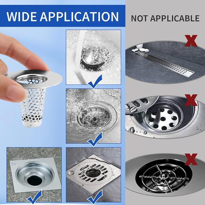 2Pack Bathroom Sink Drain Strainer, Reusable Sink Strainer Bath Tub Hair Catcher, Stainless Steel Cone Shaped Floor Drain Replacement Fit Hole Size 1.2"-1.6"