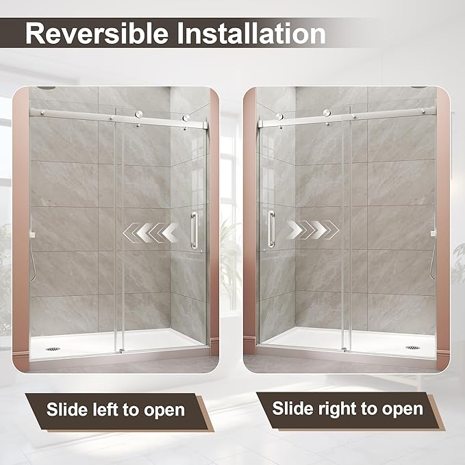 Frameless Shower Door,Single Sliding Glass Shower Door with Nano Coating & Safety Film, Adjustable 55"-60" W x 72" H, Brushed Nickel,1/4" (6mm) SGCC Tempered Glass