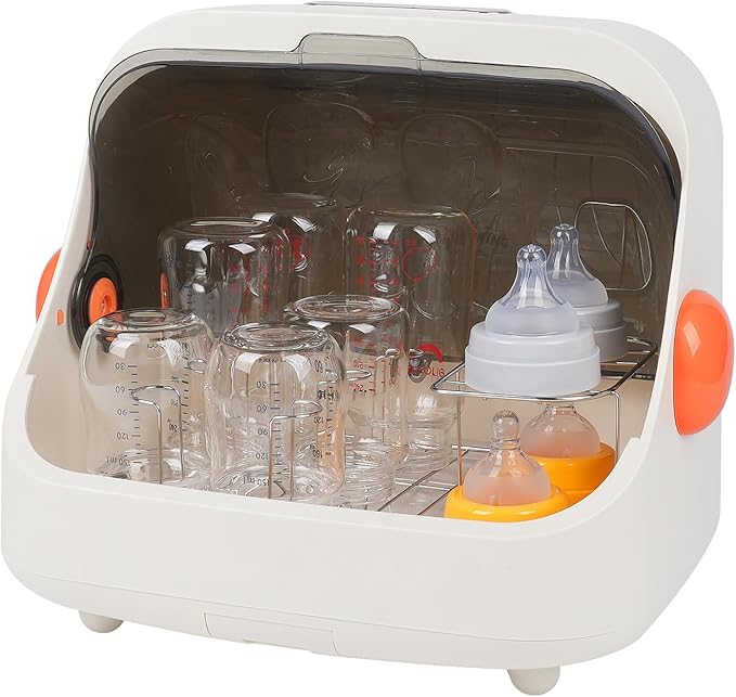Transparent Baby Bottle Drying Rack with Double Lid and Removable Drain Tray Dust-Proof Storage Box
