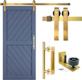 Rio Salto Brushed Brass Gold Barn Door Hardware Kit – 72" (6 Ft) Track System for Single Door – Heavy Duty Rail with Rollers, 12" Handle & Floor Guide (Door Not Included)