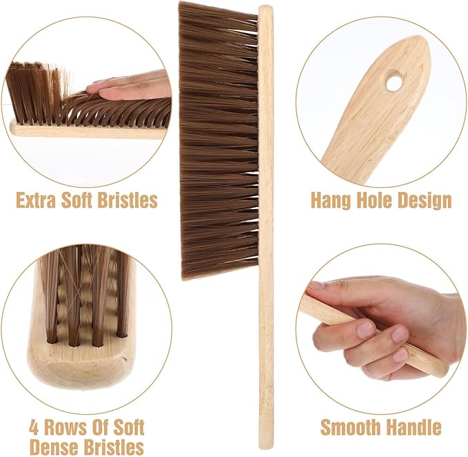 8 Pieces Wooden Dust Brush Bulk Hand Broom Bench Soft Bristle Cleaning Brushes with Long Wood Handle for Car Bed Sofa Fireplace Couch Clothes