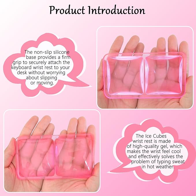Acrylic Computer Keyboard Stand with Gel Plaid Wrist Rest Keyboard Riser with Comfortable Clear Silicone Mouse Wrist Pad Ergonomic Tilted Transparent Keyboard Holder for Desktop Office Hot Pink