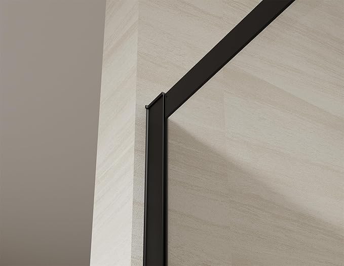 Shower Screen 36" x 76" Half Frameless Shower Wall Panel, Tempered Glass 3/8 inch, Easy to clean Coating, Fixed Glass Shower Door with Hardware (Frame-Black)