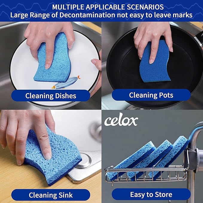 CELOX 36 Dishwashing Household Cleaning Sponges for Kitchen, Blue