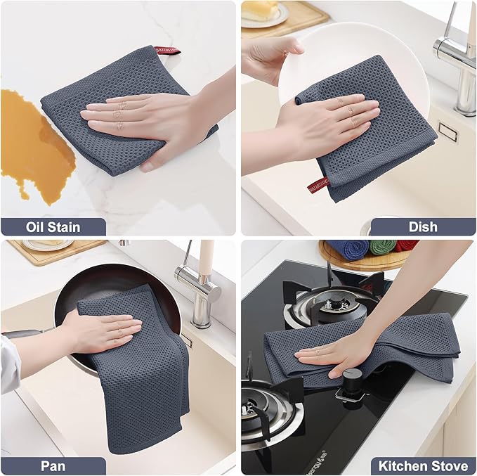 Homaxy 100% Cotton Kitchen Towels and Dishcloths Set, 12 x 12 Inches and 13 x 28 Inches, Set of 12 Bulk Kitchen Towels Set, Ultra Soft Absorbent Dish Cloths for Washing Dishes, Mixed Color