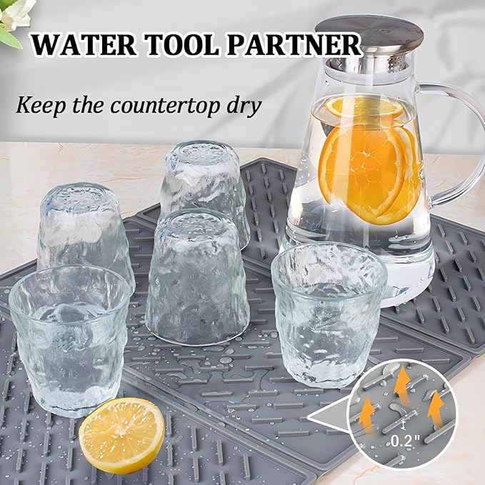 Dish Drying Mat, Silicone Drying Mat for Kitchen Counter, Collapsible Trifold Large Silicone Drying Mat, Dish Pads for Drying Multiple Usage, Easy Clean, Heat-Resistant, BPA Free(24×16in)